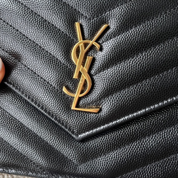 Yves Saint Laurent Cassandre Envelope Chain Wallet Grain de Poudre Leather Noir - Picture 4 of 7